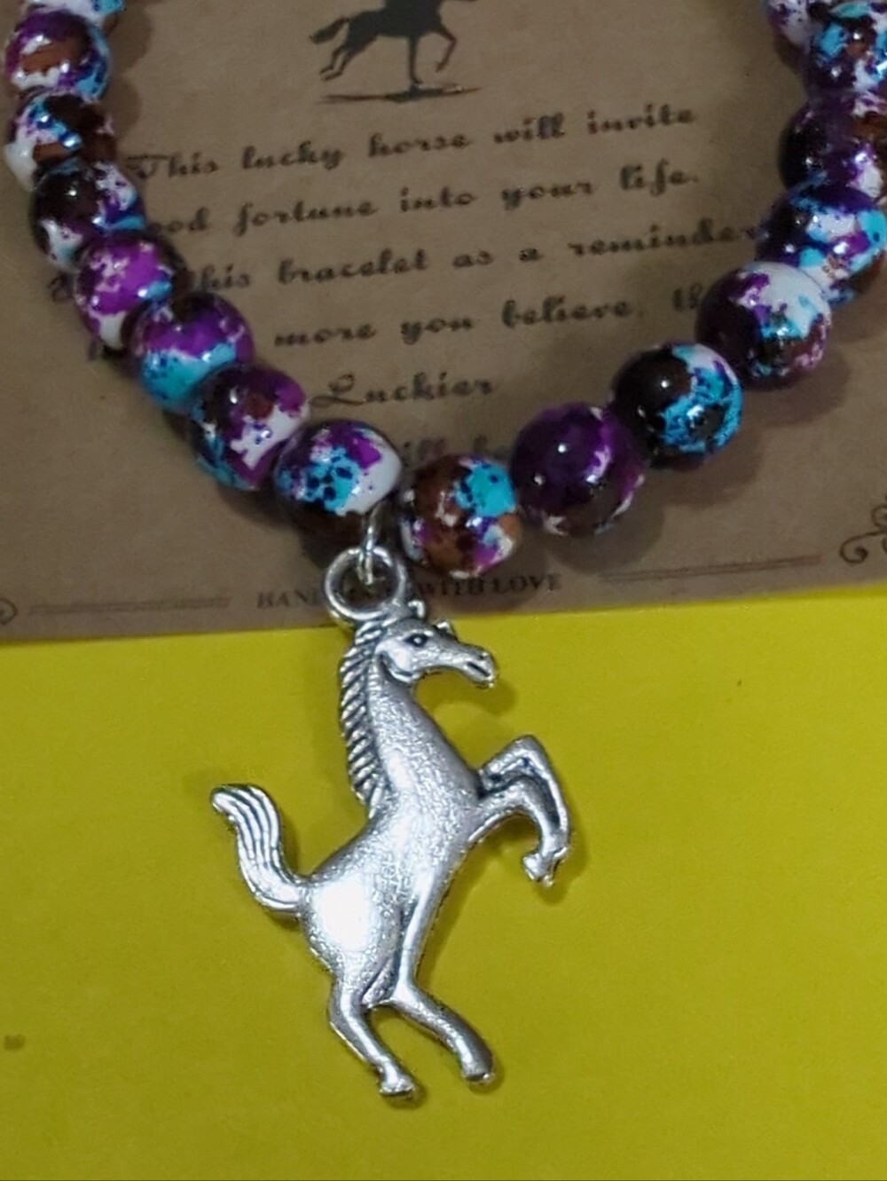 Horse Pendant Stretch Bracelet Multiple Color Purples W/ Inspirational Quote NWT - Picture 3 of 14